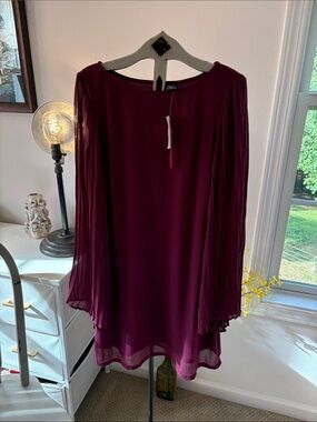 Fire Los Angeles Plum Long-Sleeve Pleated Shift Dress